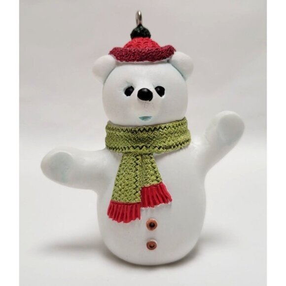 Vintage Hallmark 2002 Hollyday Hill Bear Snow Cub Green Scarf Club Ornament - Picture 1 of 6